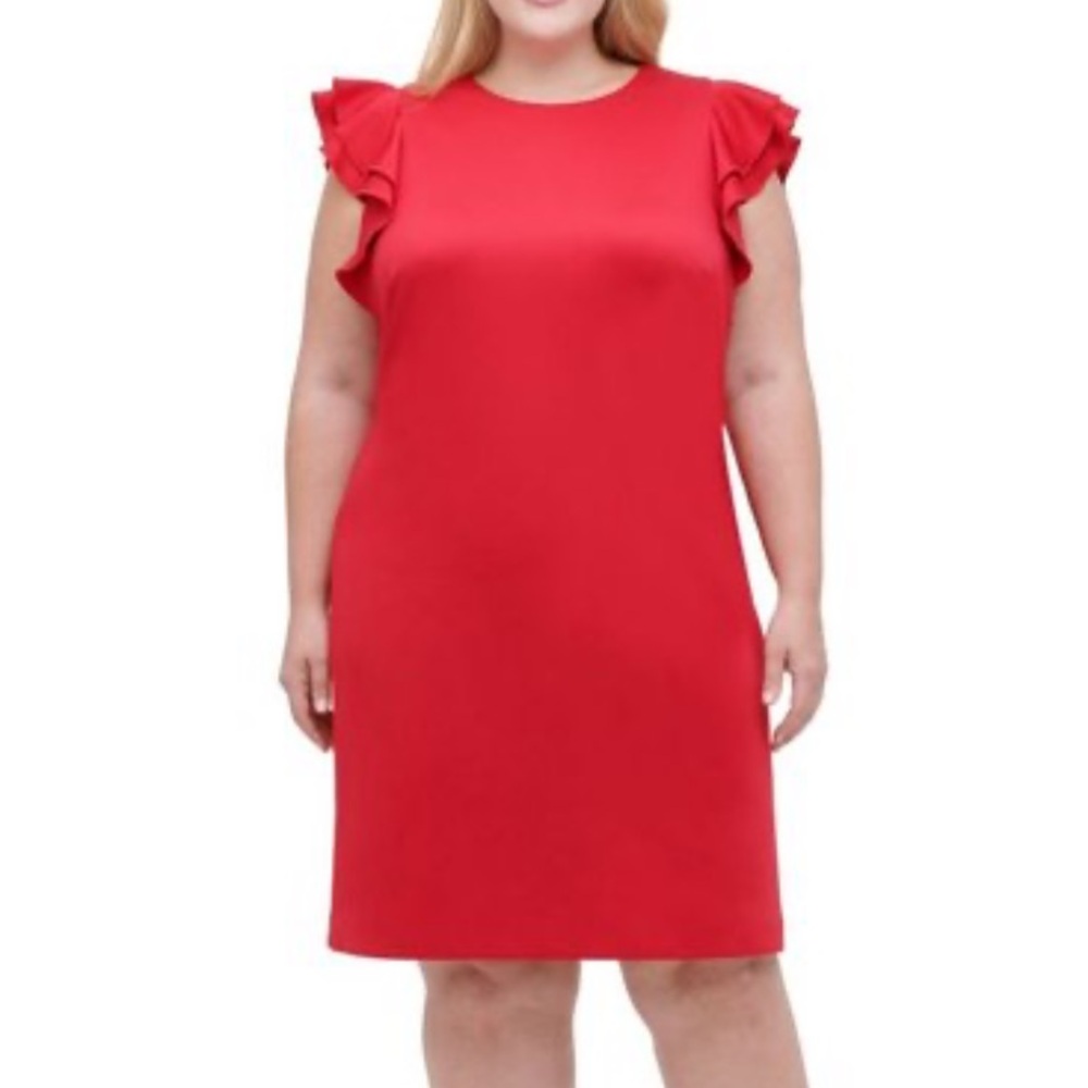 Tommy Hilfiger Womens Flutter Sleeve‎ Red Sheath Mini Dress Plus Size 22W